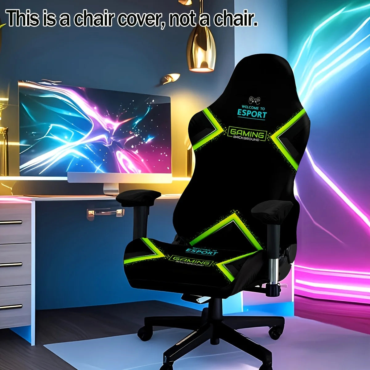 One-Piece Stretch Gaming Chair Cover Brilliant Green Light Chair Cover High Elasticity for Office Gaming Chairs Home Decoration