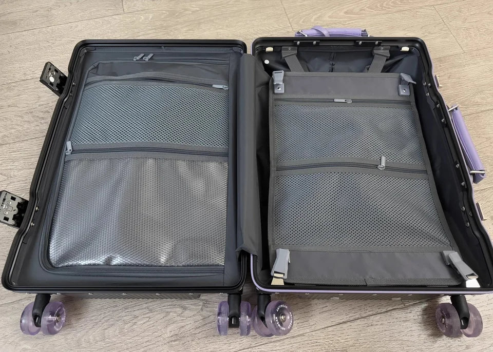Aluminum Front-Opening Carry-On Luggage — Deep Navy With Mint Accents | KIMLUD