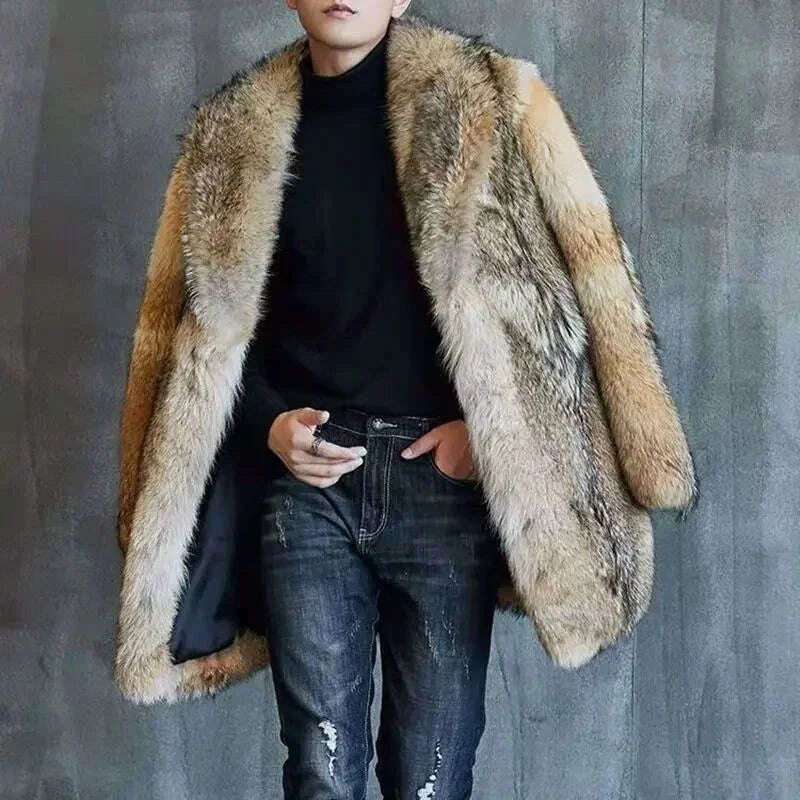 KIMLUD, 2024 High-end Direct Sales Men's Medium and Long Wolf Fur Coat Fur Coat Mink Fur Coat Men, KIMLUD Womens Clothes