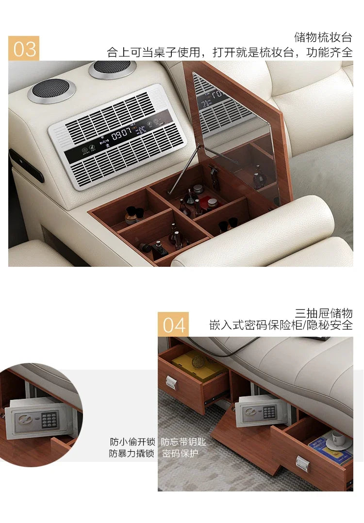 Genuine Leather Bed Tech Smart Multifunctional Massage, Bluetooth Speaker, Air Cleaner — White | KIMLUD