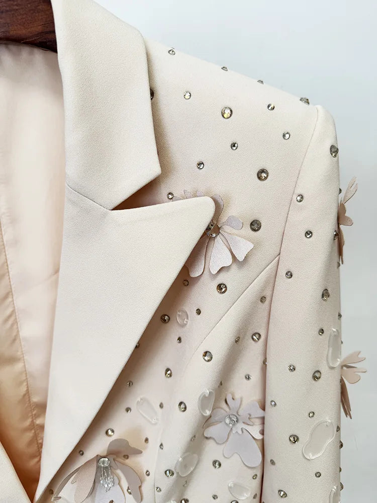 Beaded Flower Two-Piece Suit Set – Laminated Fabric – Slim | KIMLUD