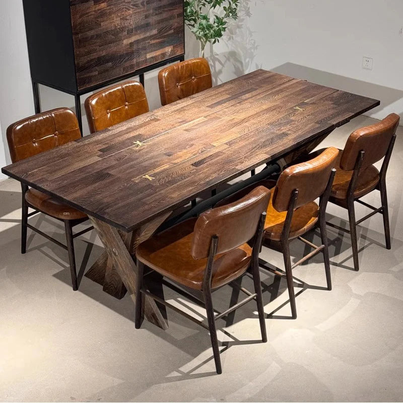 Minimalist Modern Wood Dining Chair With Camel Leather Seat — Camel | KIMLUD