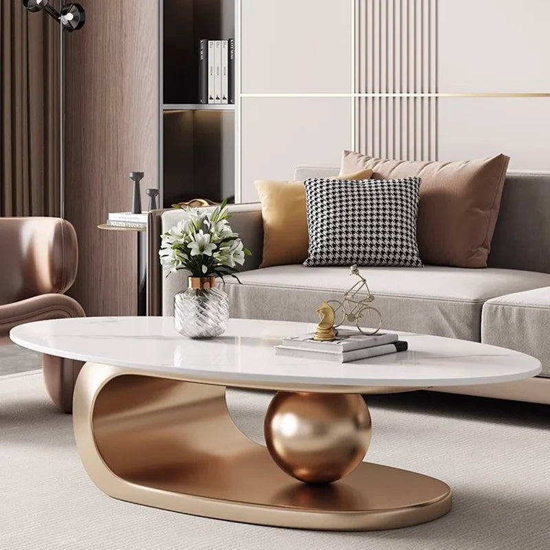 Rock Slab Coffee Table Sculptural Bronze-Toned Wooden Base — Ivory | KIMLUD