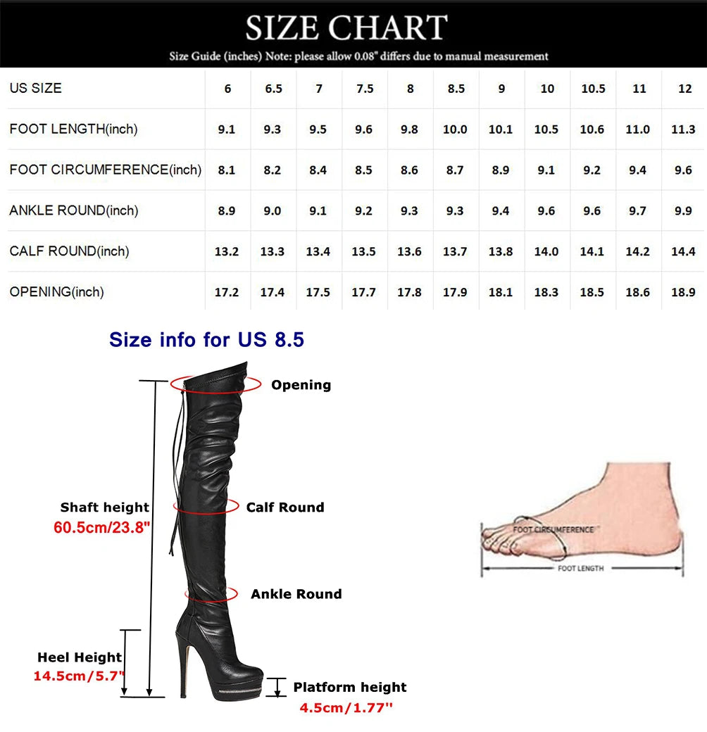 Sexy Women Elegant Pointed Toe Over The Knee High Boots Slim Stiletto Heels Platform Zipper Thigh High Party Evening Dress Shoes