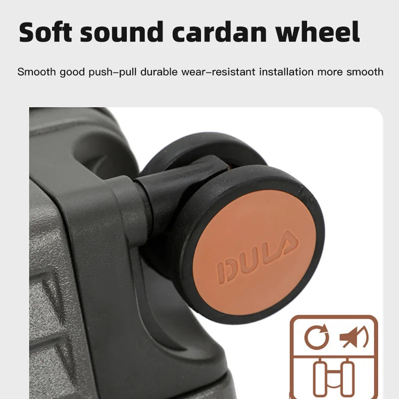 DULA Carry On Luggage with Cup Phone Holder Hard Shell Rolling Travel Suitcase with Spinner Wheels 20 24 26 Inch