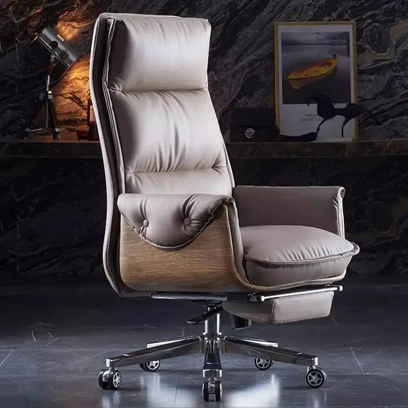 Leather Ergonomic Swivel Desk Chair — Taupe | KIMLUD