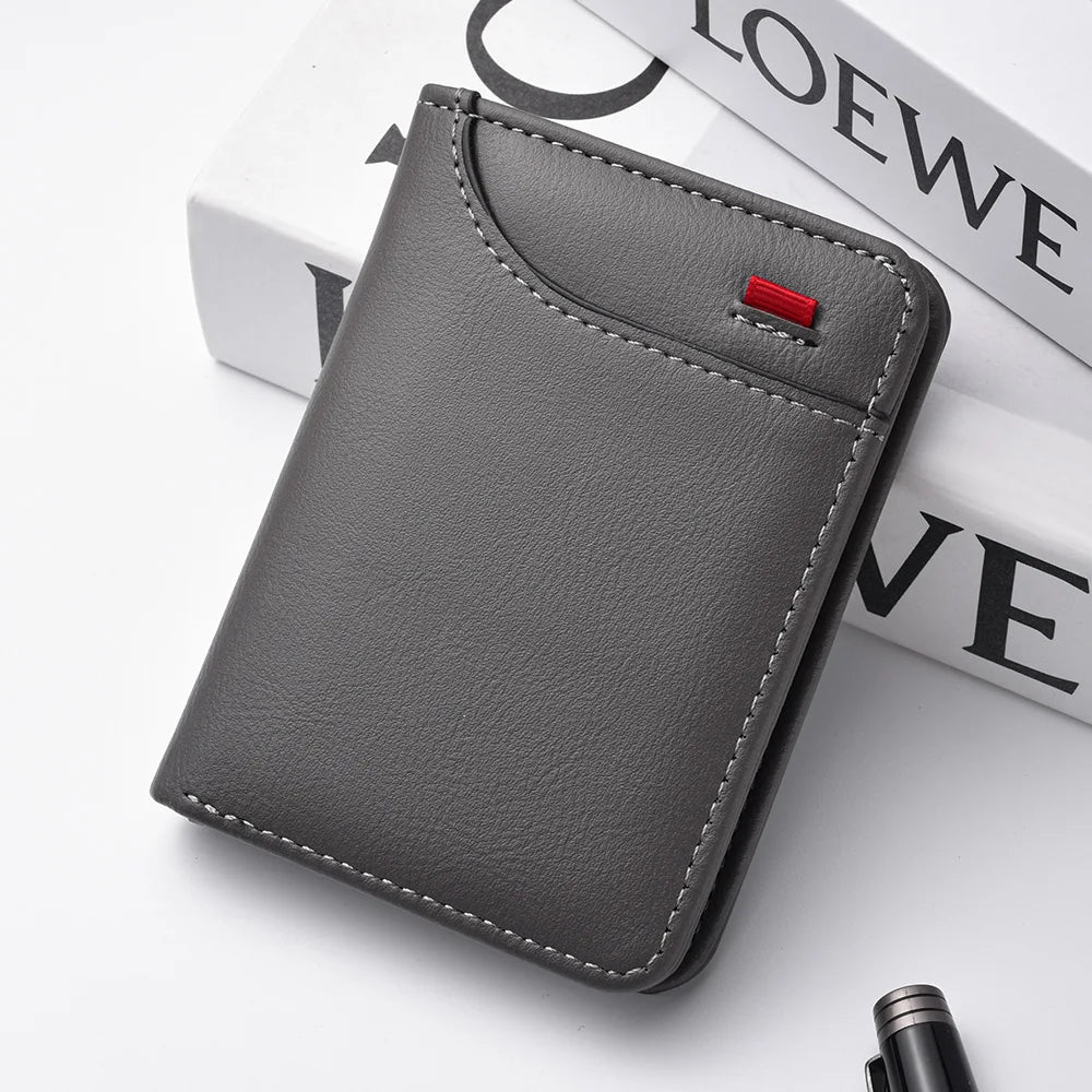 Ultra-thin Mini Soft PU Leather Card Wallet Vertical Slim Holder — Black | KIMLUD