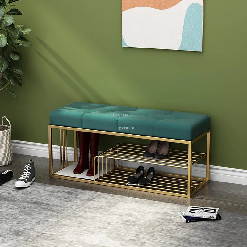 Door Ottomans Light Luxury Cushioned Bench Nordic Iron Art Shoe Changing Stools Modern Bed End Stool Home Living Room Furniture