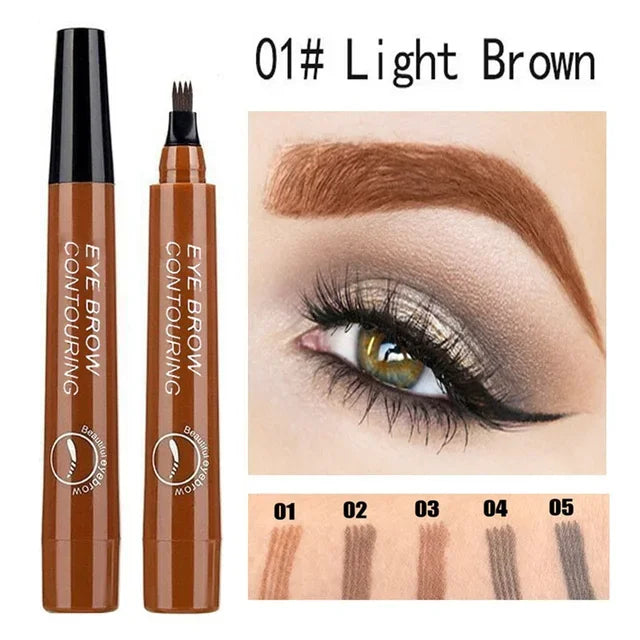 4 Forks 3D Liquid Eyebrow Pencil With Hair-Like Strokes Waterproof Anti-Sweat Non-Fading — Deep Brown | KIMLUD