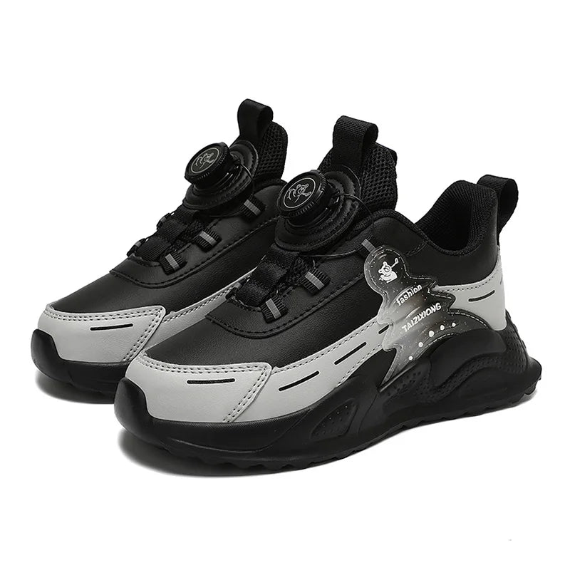 Leather Running Shoes Anti-Slip Waterproof — Black | KIMLUD