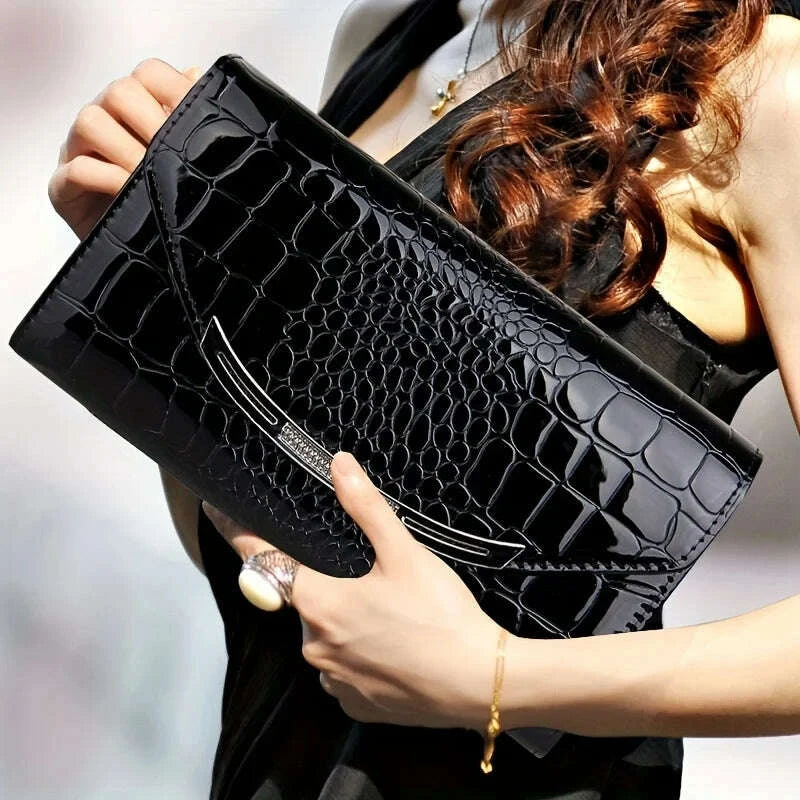 KIMLUD, Patent leather women's clutch bag Large capacity clutch bag chain clutch bag Single shoulder straddle bag, KIMLUD Womens Clothes
