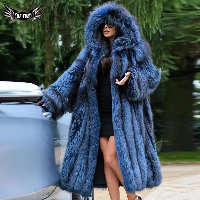 Fox Fur Coat – Real Full Pelt – Hooded Silhouette | KIMLUD