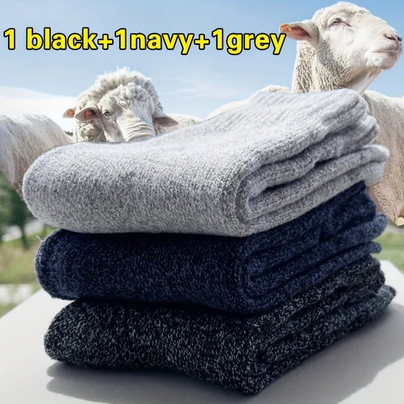 Thermal Polyester Knit Socks Mid-Calf — Black | KIMLUD