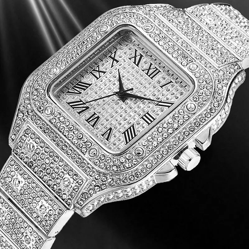2PCS Set Watches for Men Fashion Casual Watches Simple Mens Square Dial Quartz Wristwatches Clock Necklace Set - KIMLUD