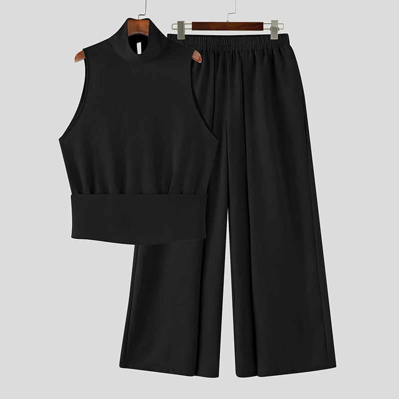 Sleek Polyester Solid Two-Piece Set — Blue | KIMLUD