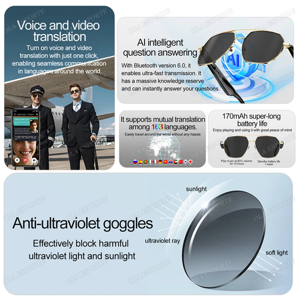 For Xiaomi Smart Glasses AI Intelligent Translation Wireless Bluetooth Real-time Simultaneous Interpretation Headset Sunglasses