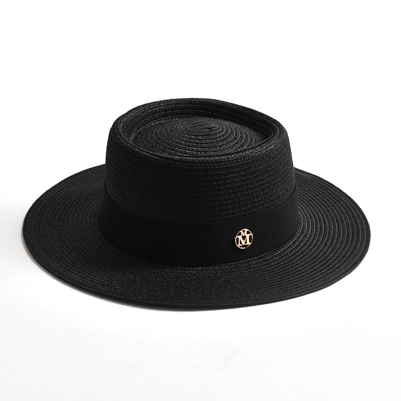 Hats and Caps Flat Brim Sun Hat with Ribbon — Natural | KIMLUD