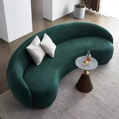 Nordic Velvet-Inspired Sofa Curved Silhouette With Plush Cushioning — Olive Green | KIMLUD