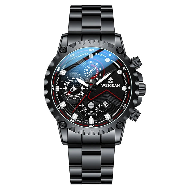 Men's Watch Black Warrior Authentic Trendy Stainless Steel Waterproof Luminous Calendar Male Fashion Quartz Clock Watches Gift