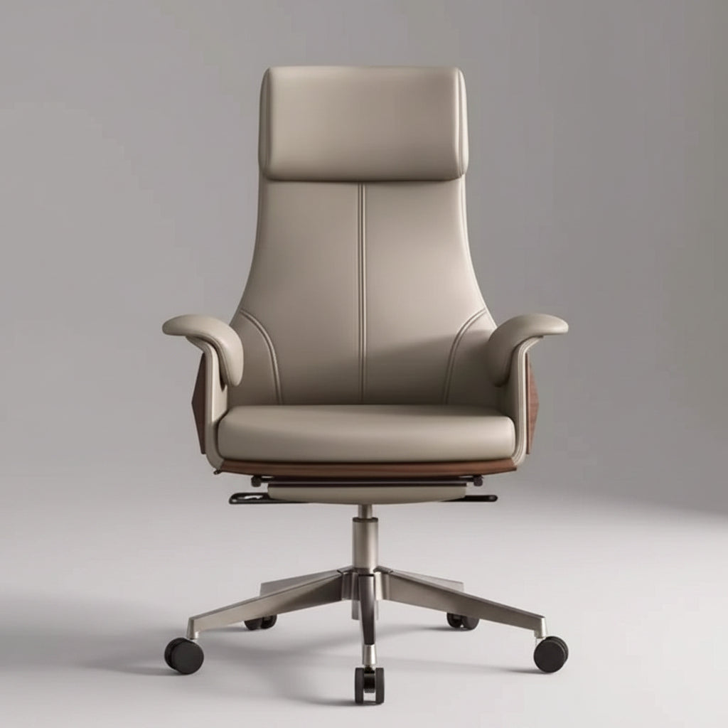 Genuine Leather Solid Office Chair — Beige | KIMLUD
