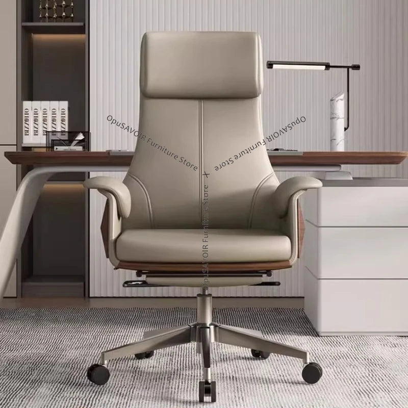 Genuine Leather Solid Office Chair — Beige | KIMLUD