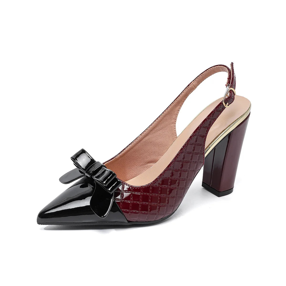 Slingback Block Heel Sandals – Bow Detail – Patent Leather | KIMLUD