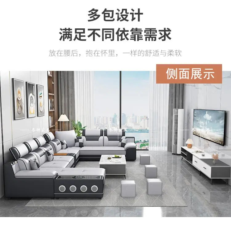 Fabric Sofa Modern Minimalist U-Shape — Gray | KIMLUD
