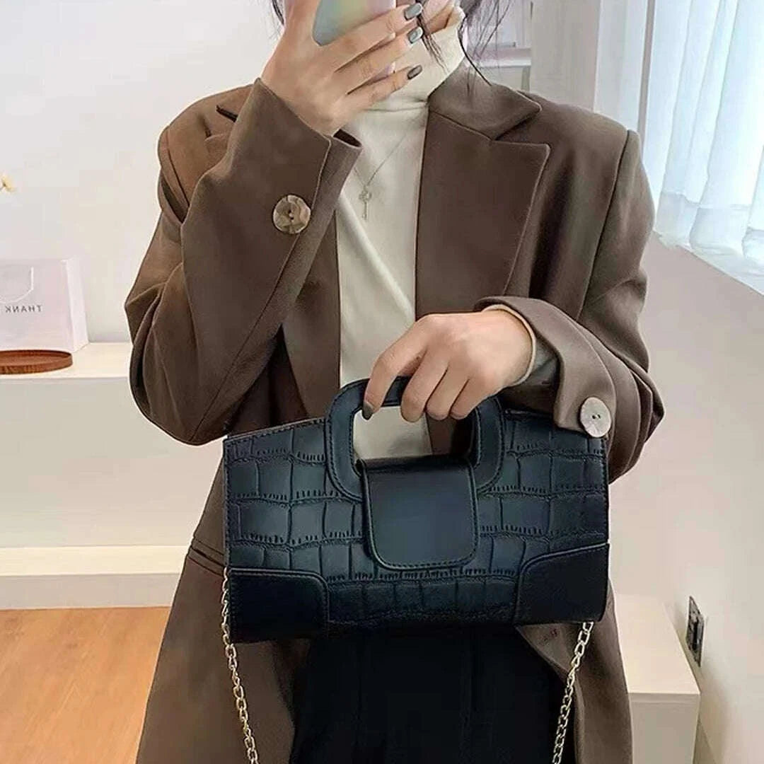 KIMLUD, 2025 New Crocodile Grain PU Leather Handbag for Women Vintage Large Capacity Evening Bag Simple Elegant Party Clutch Bag Shoulde, KIMLUD Womens Clothes