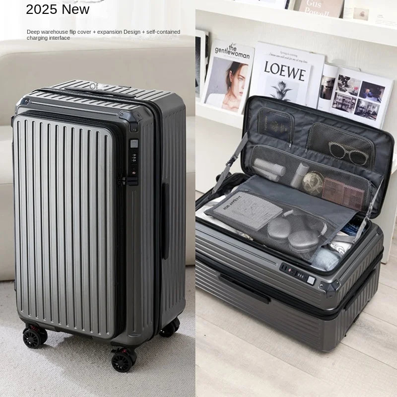 2025 New Side Opening Suitcase PC Large Capacity Luggage with USB Cup Holder 34 inch Password Trolley Case 20" Travel Suitcases