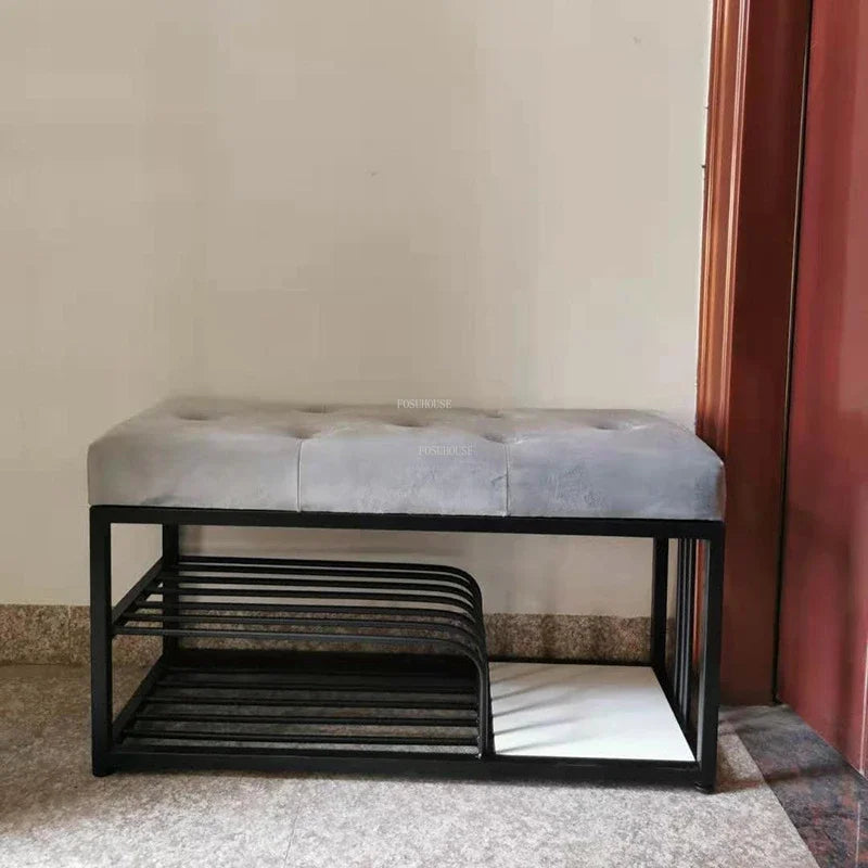 Nordic Iron Shoe Changing Stools Home Living Room Furniture Door Ottomans Light Luxury Cushioned Bench Creative Bed End Stool X