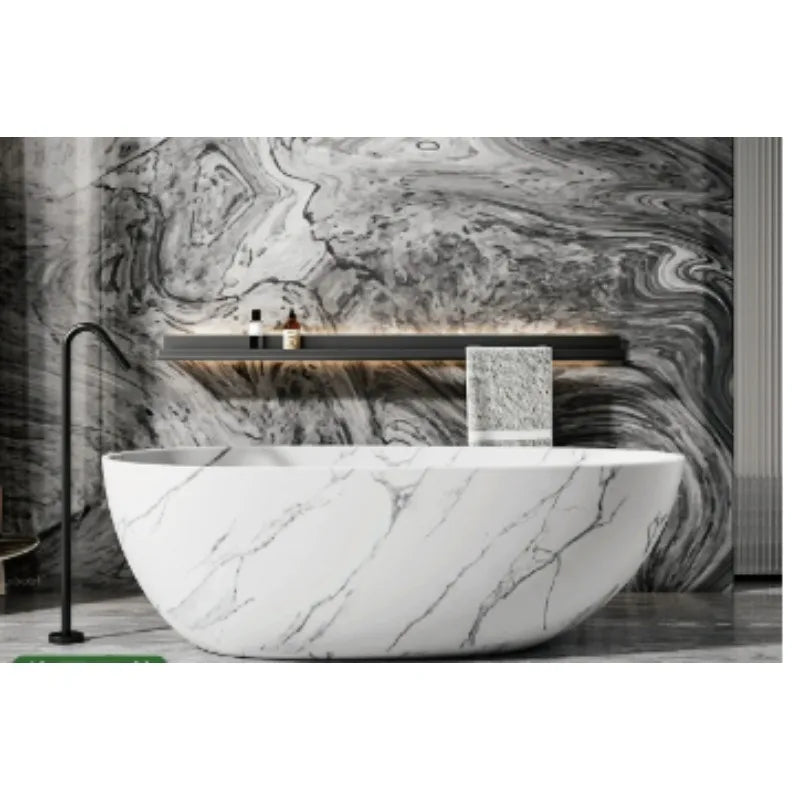 Large Modern Freestanding Solid marble imitation Natural Stone Bathtub With Drainer Square Soaking Tub Bathroom Hotel Use