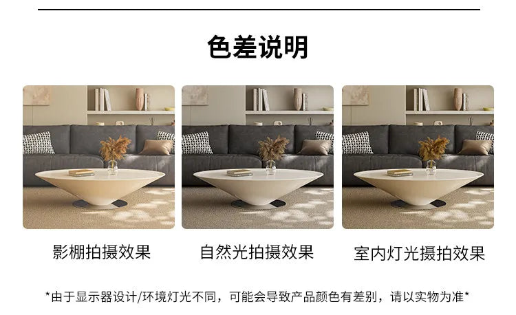 Minimalist Round Coffee Table Unique Aesthetic — White | KIMLUD