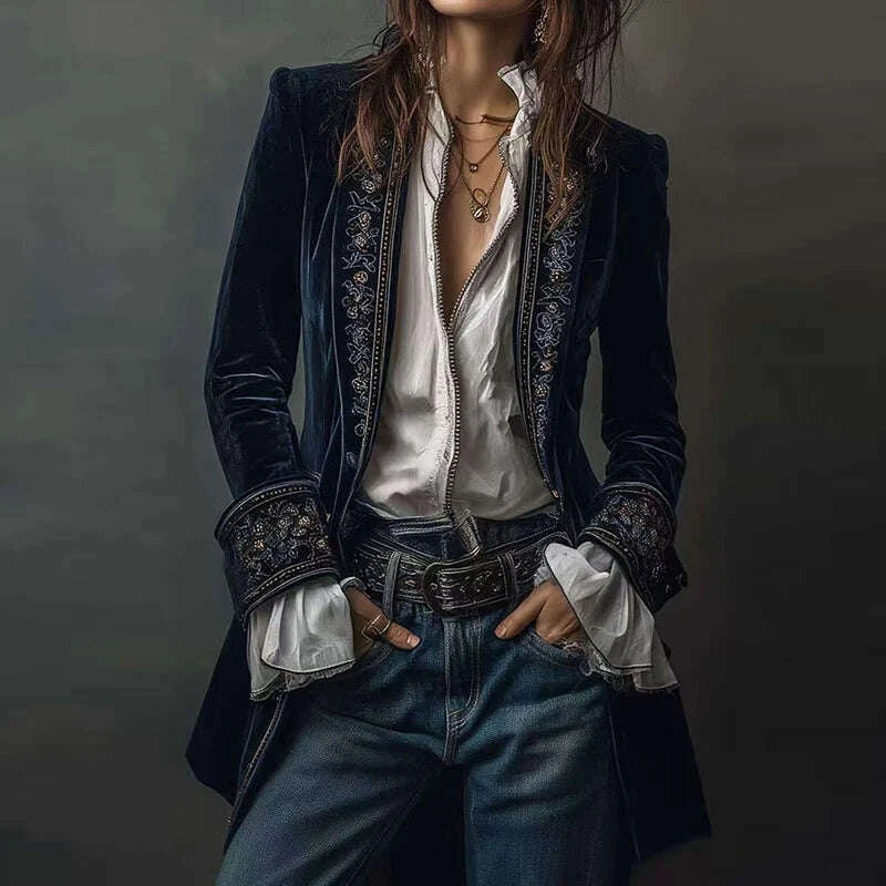 KIMLUD, New V Neck Patchwork Elegant Chic Jackets, Women Spring Autumn Long Sleeve Fashion Coat, Casual Simple Ladies Cardigan Outerwear, KIMLUD Womens Clothes