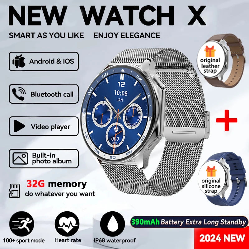 KIMLUD, 2025 New For Man DT Watch X Smart Watch Men 32GB Memory AMOLED HD Screen Bluetooth Call NFC Heart rate waterproof SmartWatch, Silver mesh belt / OPPO WATCH X, KIMLUD APPAREL - Womens Clothes