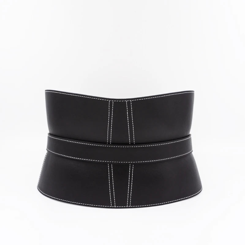 Belt – Top-Stitched Waist Belt – Split Leather – Black | KIMLUD