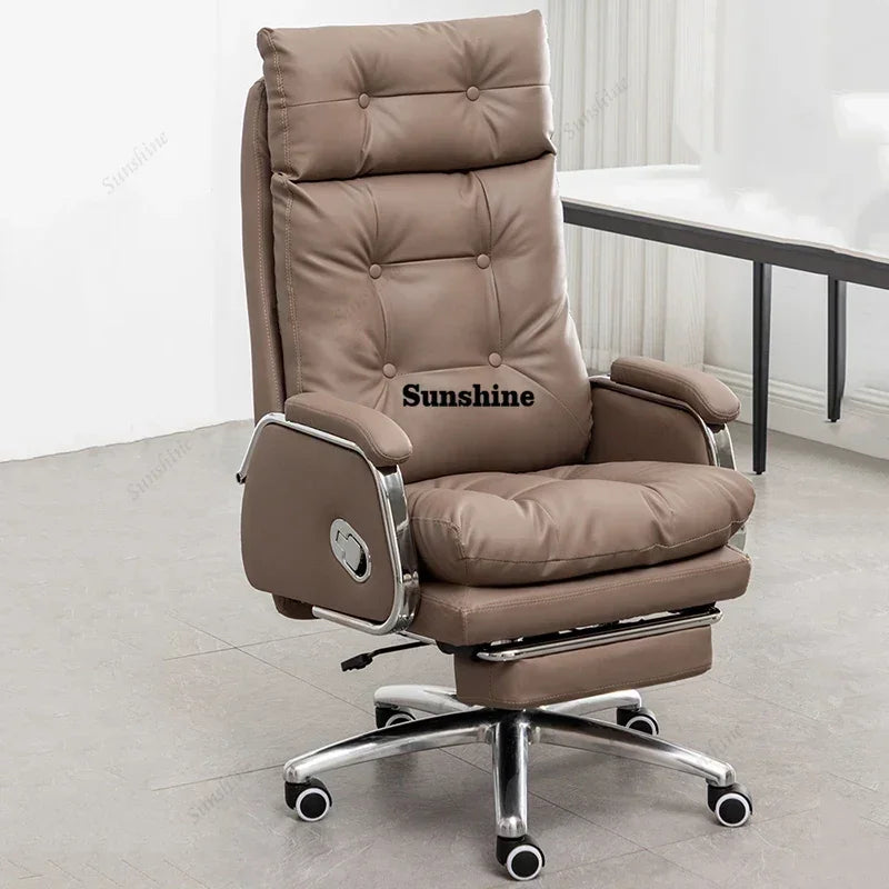 Leather Wheel Office Chair Adjustable Comfortable Modern Ergonomic Chair Mobile Computer Designer Silla Oficina Salon FurnitureY
