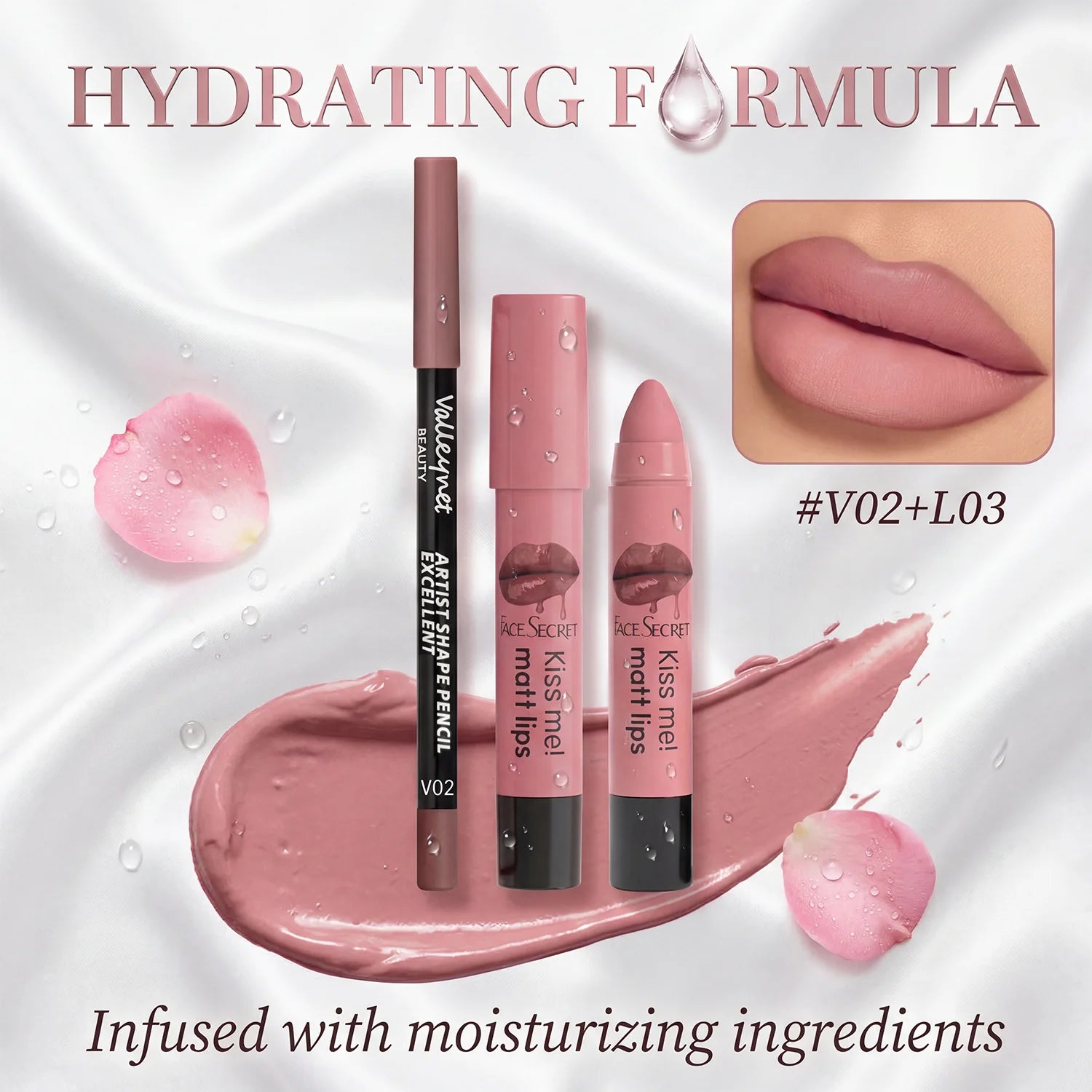 Lip Liner and Lipstick Set – Velvet Matte Finish – Natural | KIMLUD