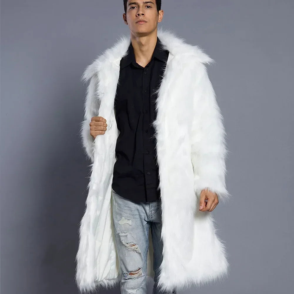 Men's Faux Fur Coat - Long Coat - Faux Fur | KIMLUD