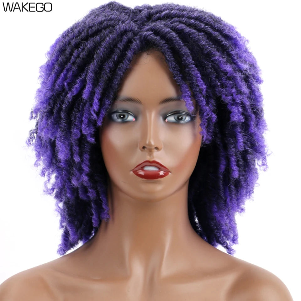 Short Dreadlock Wig Curly Synthetic Twist Faux Locs — Multicolor | KIMLUD
