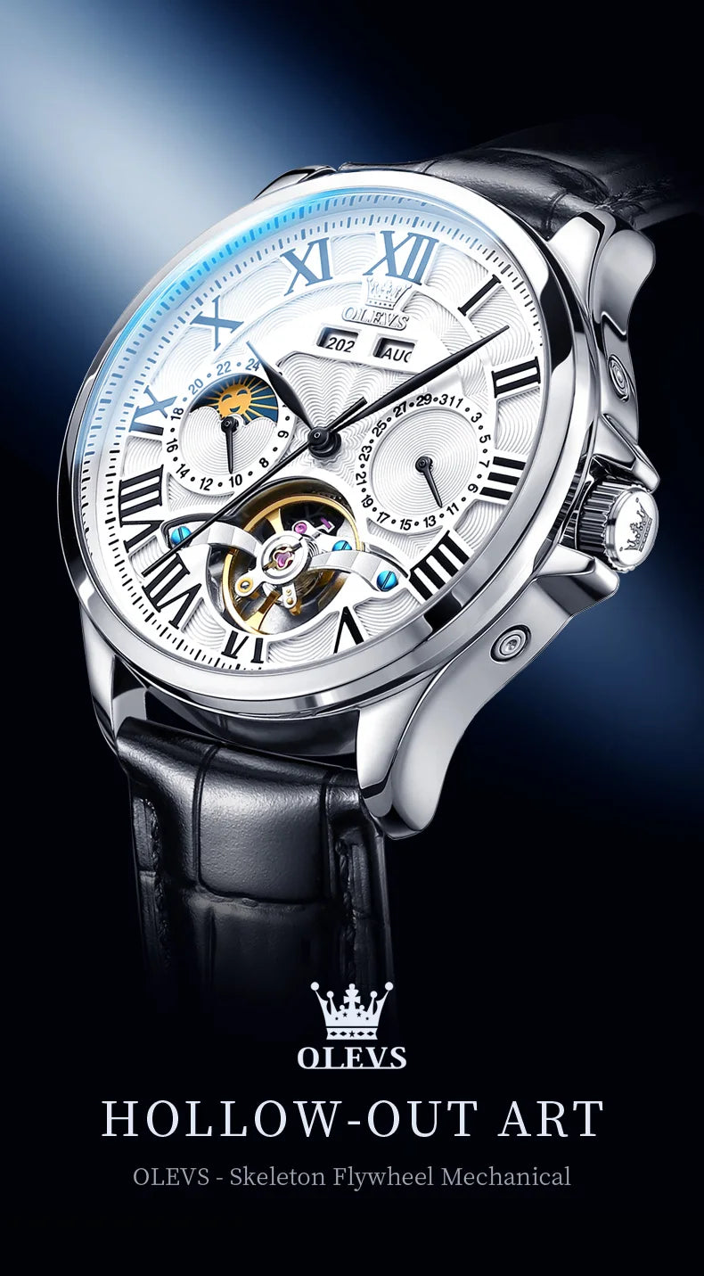 Moon Phase Mechanical Watch Automatic Self-Wind — Silver | KIMLUD