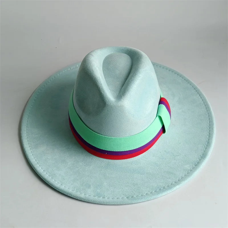 Suede Fedora Hat Wide Brim — Grayish Brown | KIMLUD