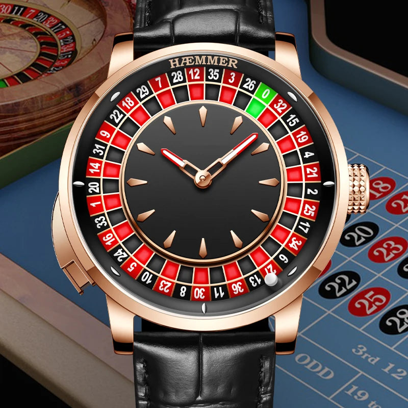 HAEMMER Men's Mechanical Watch Stainless Steel NH35 Watch Men's Push Button Roulette Rotating Sapphire Glass Watch Waterproof