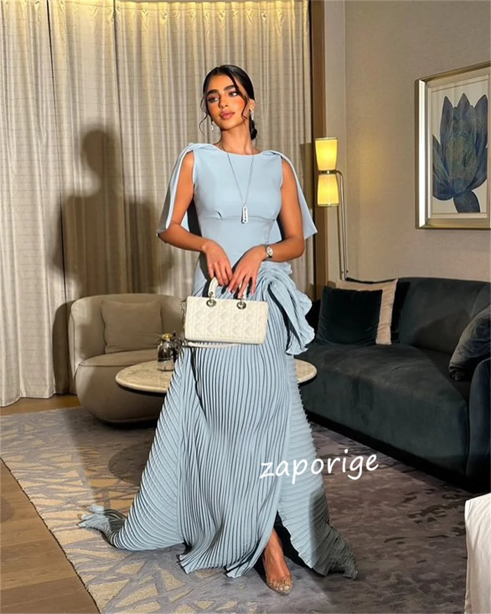 Bespoke Jersey Pleated Long Dress - Straight Silhouette | KIMLUD