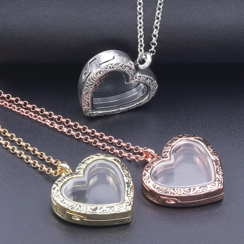 Silver-Tone Heart-Shaped Glass Reliquary Locket Pendant With Antique Filigree Keepsake Window — Silver | KIMLUD