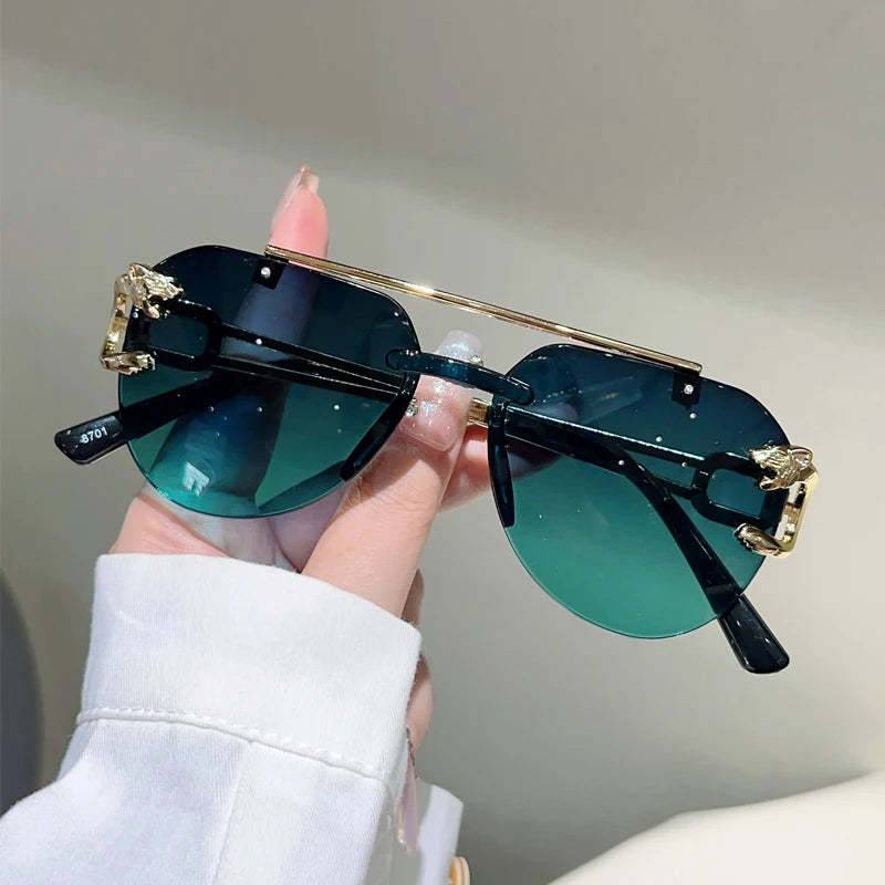 KAMMPT Rimless Pilot Sunglasses Men Fashion Vintage Gradient Casual Shades Women Trendy Brand Design Outdoor Decor Sun Glasses