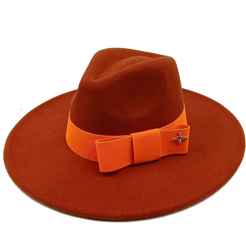 Low price wholesale Fedora hats Winter jazz monochrome bow elastic band men and women red jazz hats Fedora hats sombrero hombre - KIMLUD