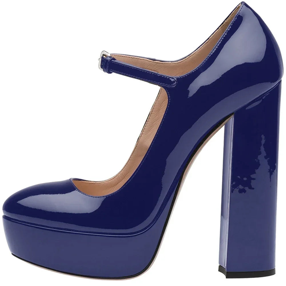 Pumps – Platform Buckle Strap – Square Heel – Plus Size | KIMLUD