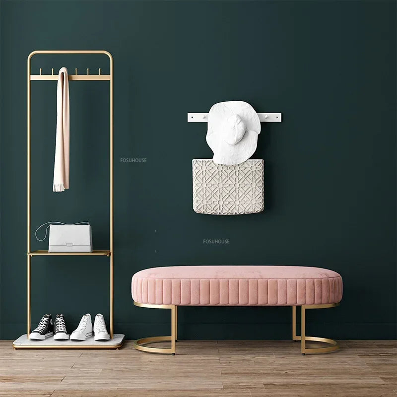 Nordic Soft Velvet Bed Footrest Ottoman Living Room Furniture for Home Bedroom Luxury Pouf Bench Entrance-hall Shoes Stool w f