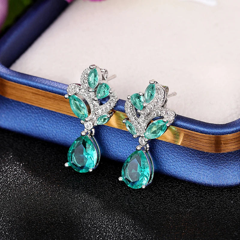 Copper Alloy Dangle Earrings CZ Cubic Zirconia — Green | KIMLUD