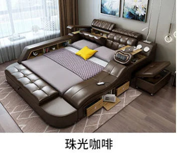 Hotsale Luxury Leather Smart Bed Multifunctional Bed Tatami King Size Platform Upholstered Fabric Soft Bed Storage Music Speaker